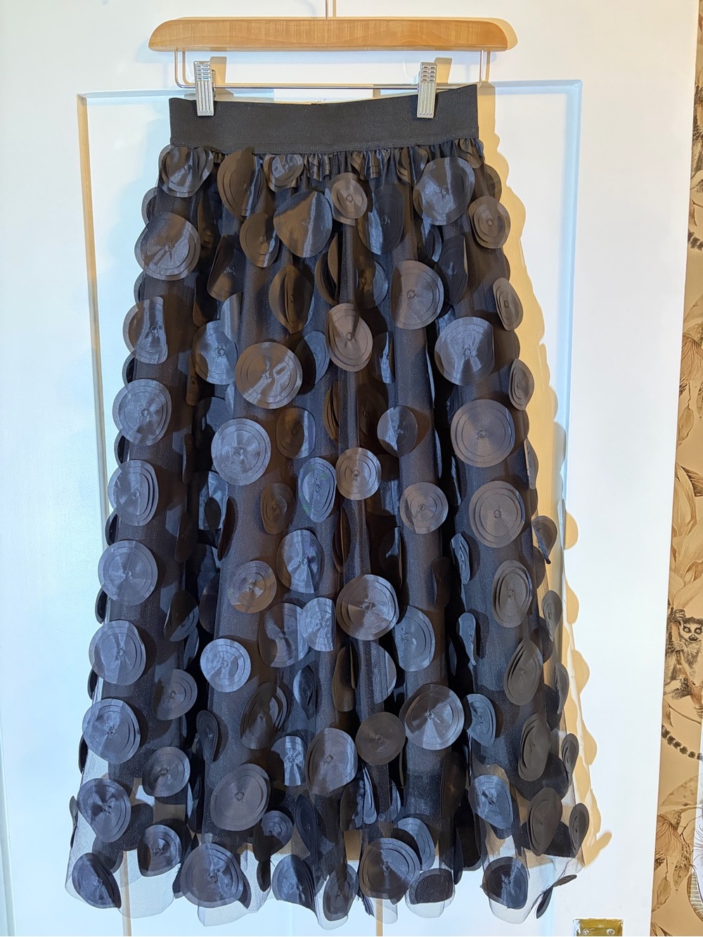 Black Circle-Applique Tulle Skirt - Brand Unknown